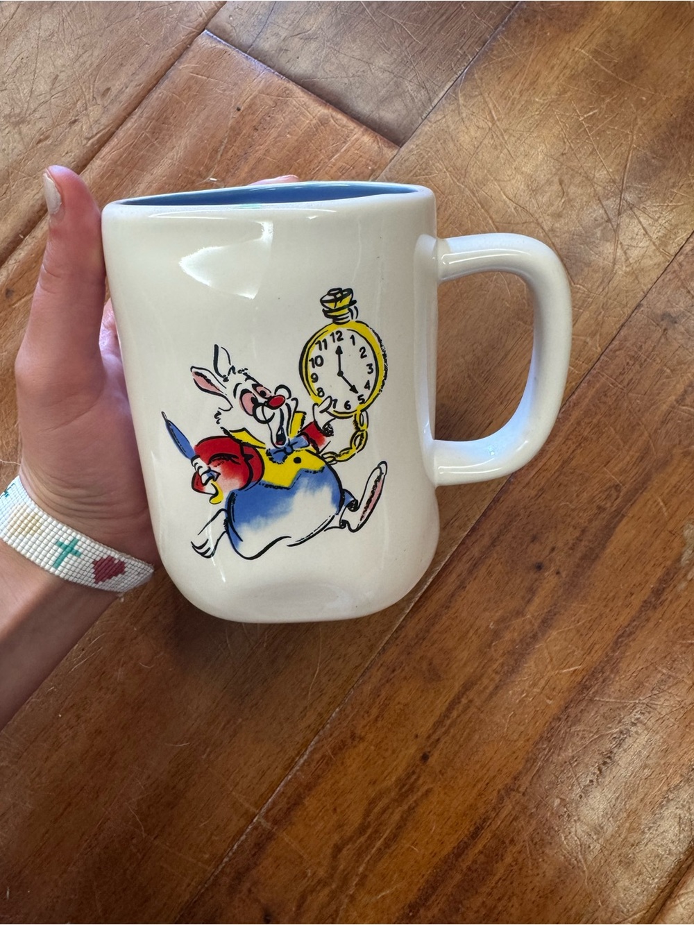 Rae Dunn Disney Alice in Wonderland White Ceramic Mug with Blue Interior